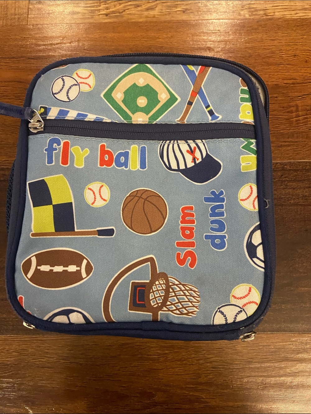 Pottery Barn Kids Light Blue Sports Print Lunch Bag